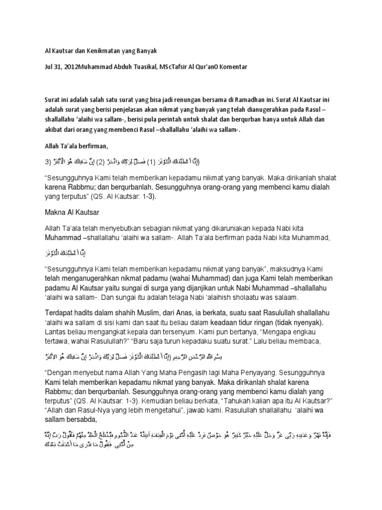 Al Kautsar Dan Kenikmatan Yang Banyakdocx