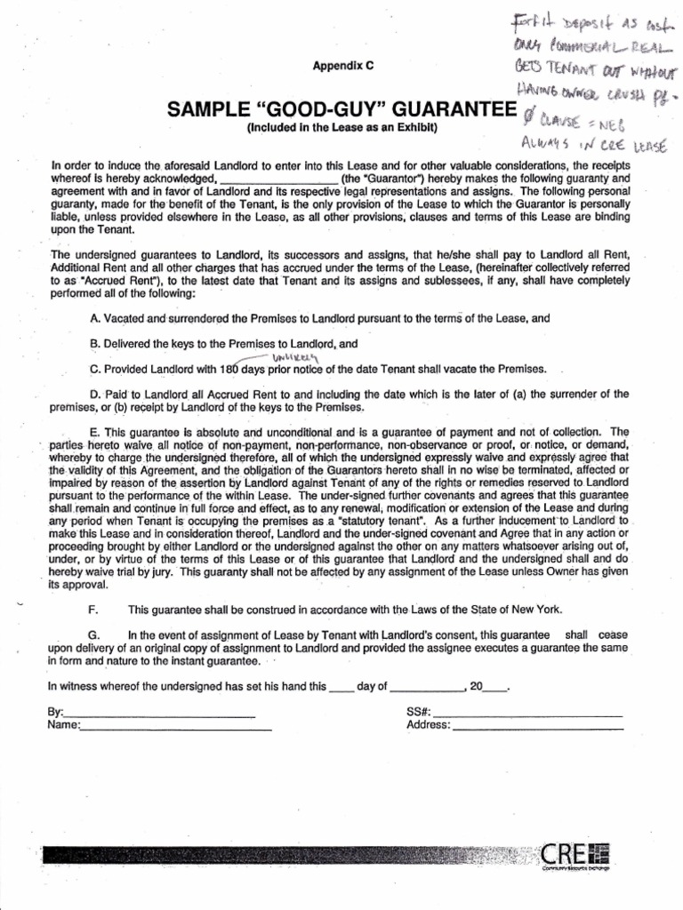 4184 Sample Good Guy Clause PDF PDF Lease Guarantee