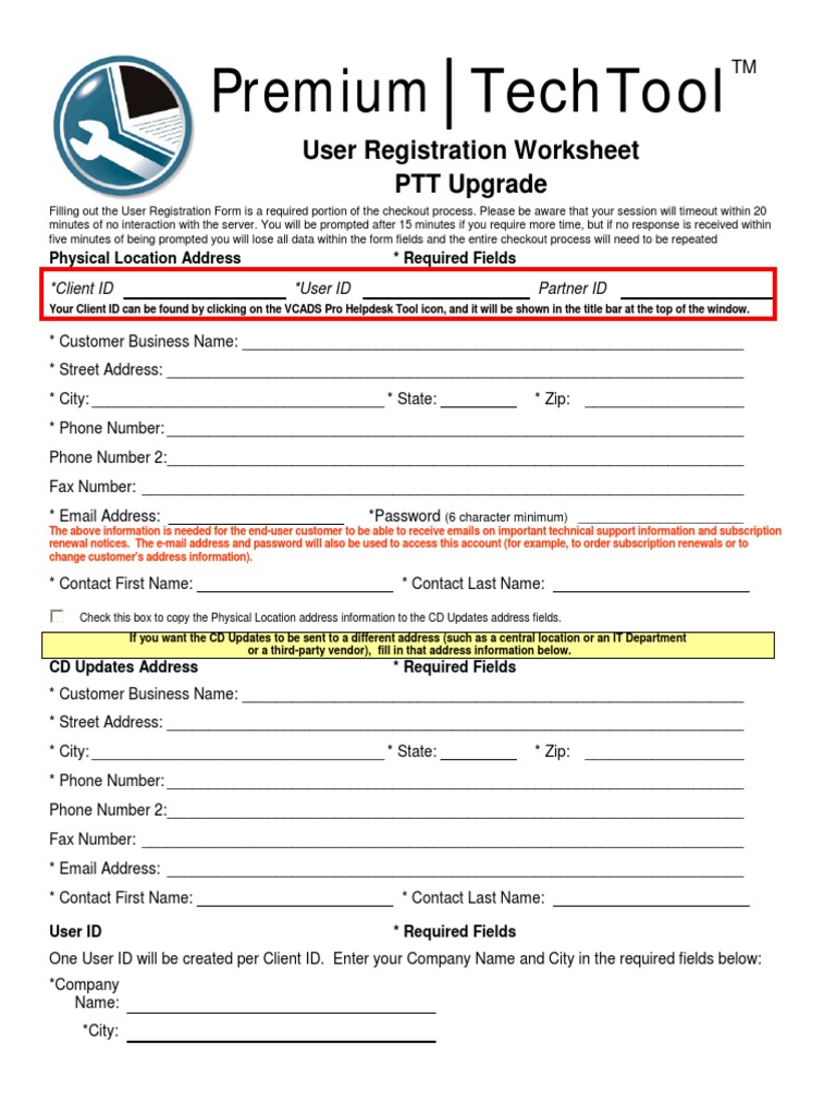 Premium Techtool: User Registration Worksheet PTT Upgrade | PDF | Point ...