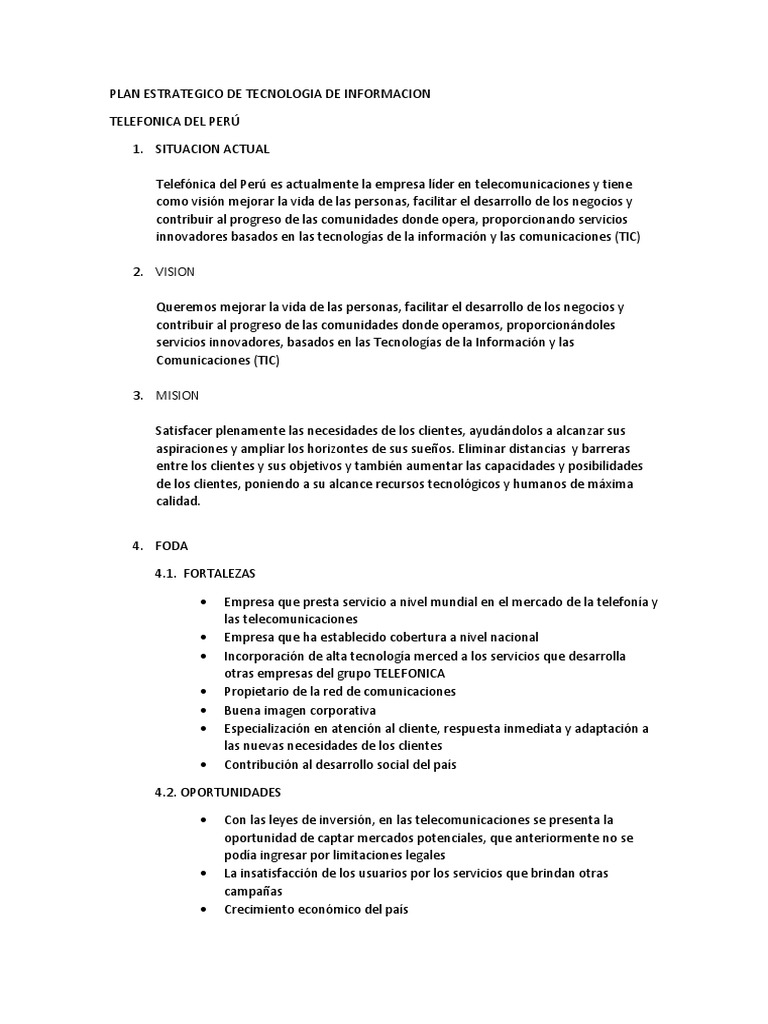 Plan Estratégico TIC Telefónica Perú | PDF | Tecnología de información ...
