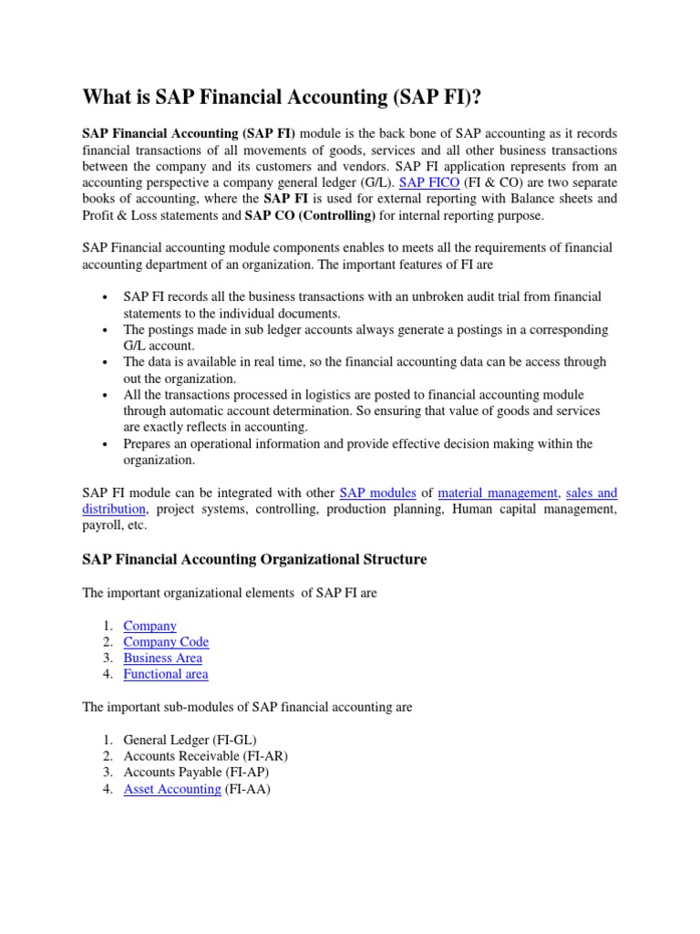 Overview of SAP Financial Accounting FI | PDF | Financial Accounting ...