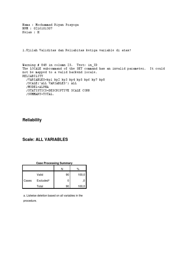Reliability: Case Processing Summary | PDF | Spearman's Rank ...
