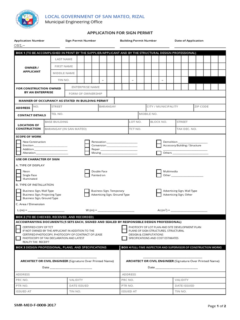 San Mateo Sign Permit Application Form | PDF | Business