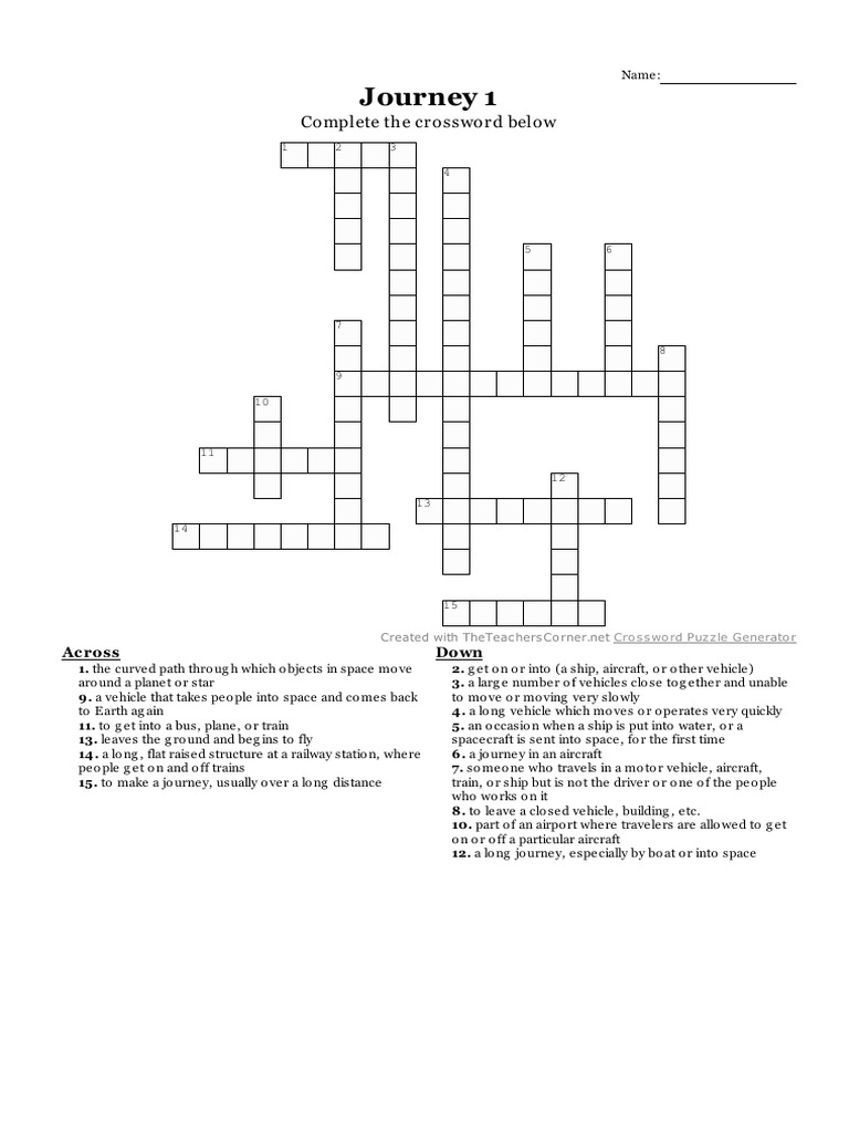 Journey 1 Complete The Crossword Below PDF