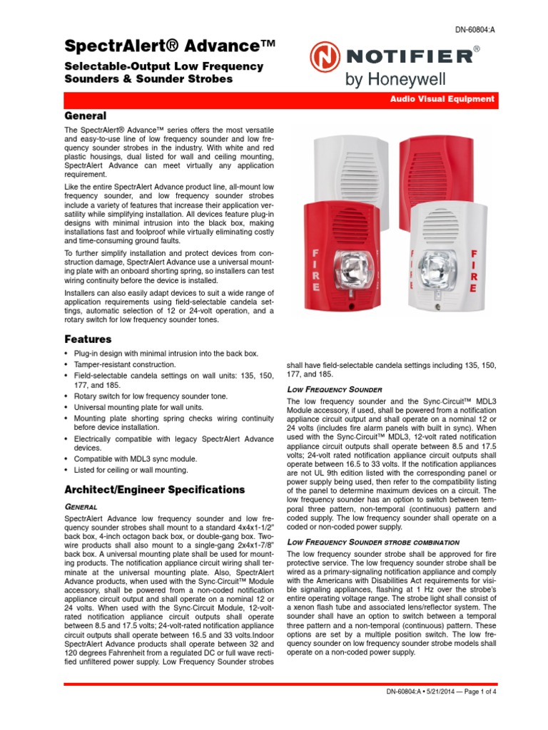 Spectralert® Advance™ SelectableOutput Low Frequency Sounders & Sounder Strobes Download