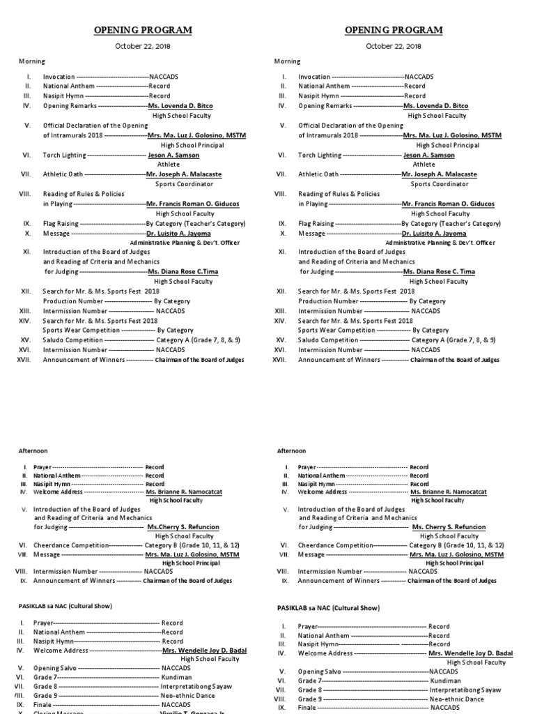 OPENING PROGRAM Final 2018 | PDF | Leisure | Sports