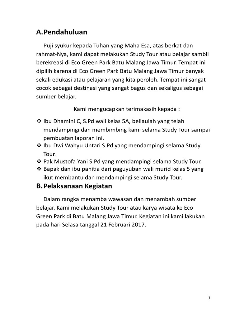 Laporan Perjalanan Study Tour Ke Malang Seputar Laporan