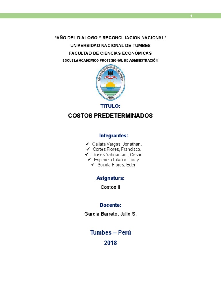 Clasificación y Ejemplos de Costos Predeterminados | PDF | Costo ...