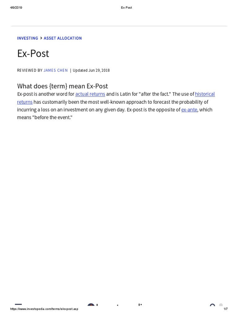 What Does Term Mean Ex Post PDF Value At Risk Asset Allocation