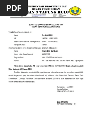 Surat Keterangan Duduk Di Kelas Xii