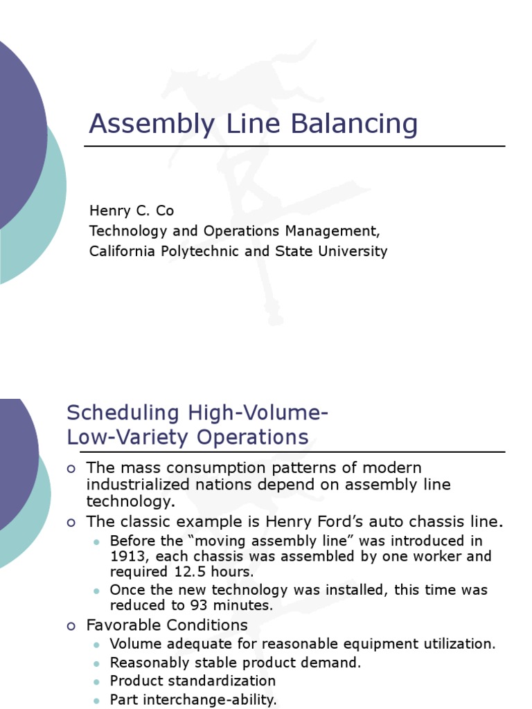 Assembly Line Balancing: Henry C. Co Technology and Operations ...