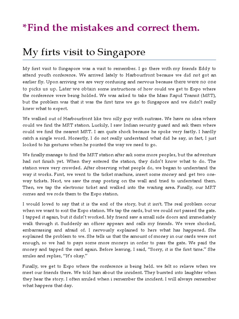 my first visit to singapore correct the mistakes