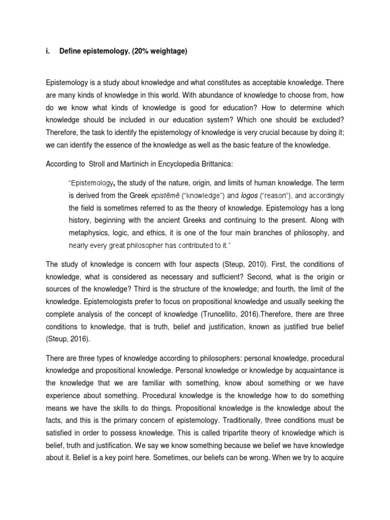 I Define Epistemology 20 Weightage Epistēmē Knowledge And