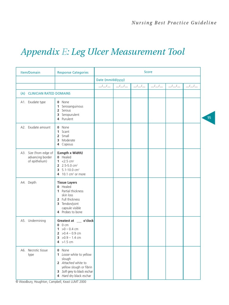 Appendix Leg Ulcer Measurement Tool Nursing Best Practice Guideline