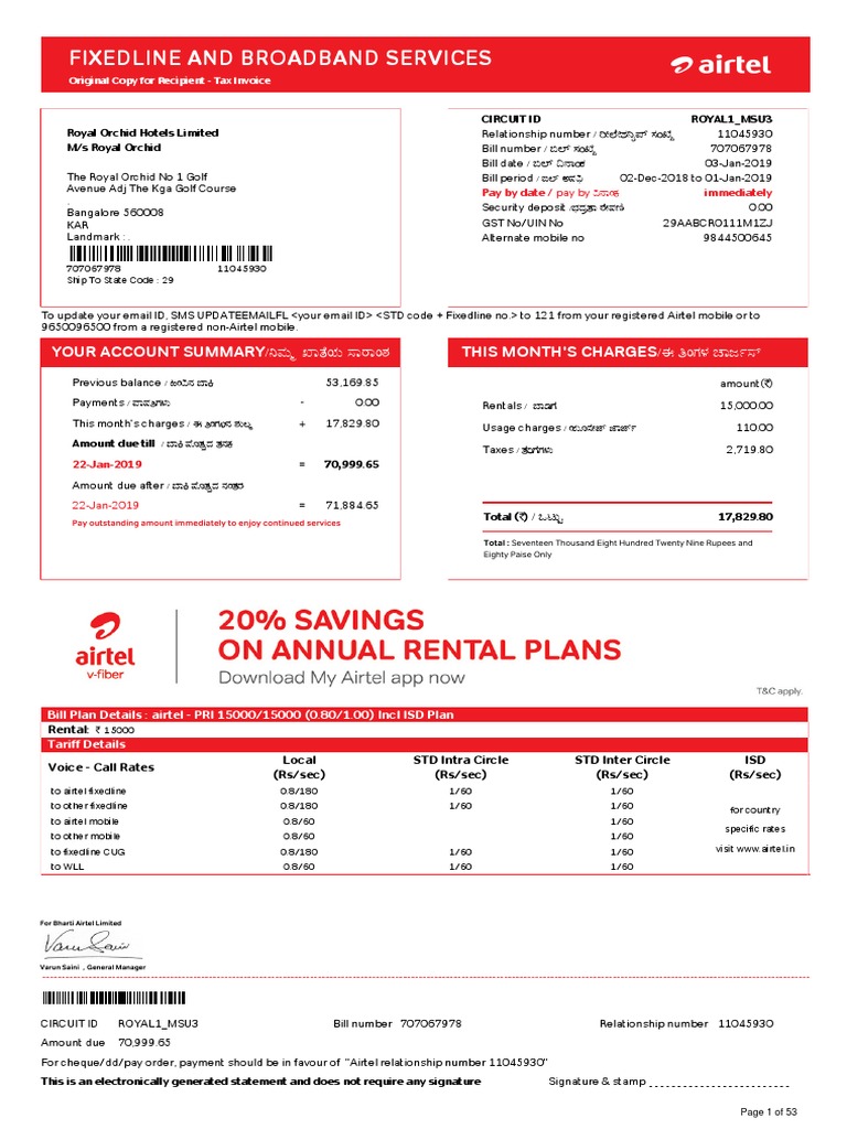 Tel Bill | PDF | Invoice | Services (Economics)