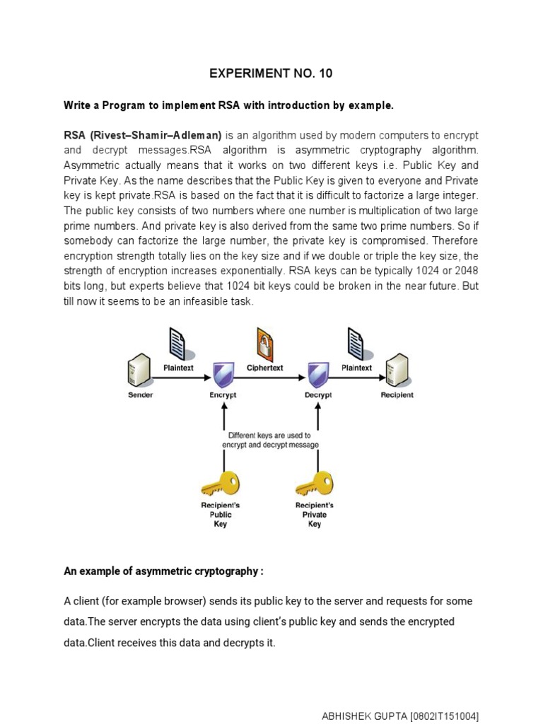 Experiment no 10 write a program to implement rsa with introduction