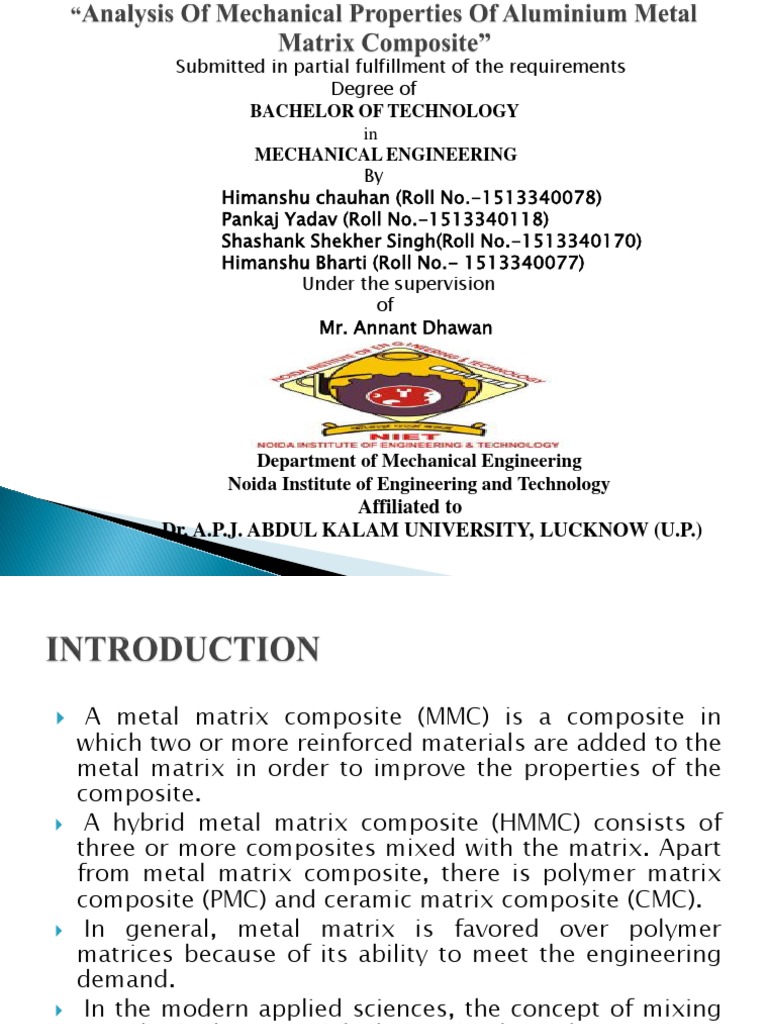 B.Tech Mechanical Engineering Thesis on Properties of Aluminum Metal ...