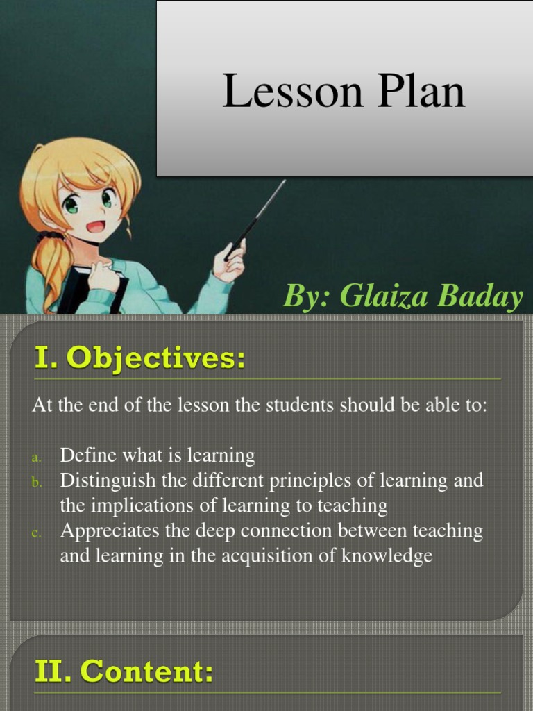 Lesson Plan in Principles of Learning | Lesson Plan | Learning