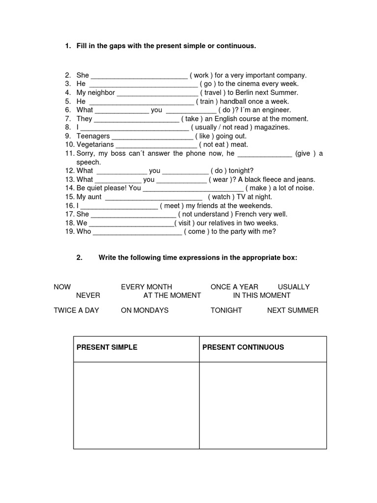 Present Simple vs Continuous Exercises | PDF