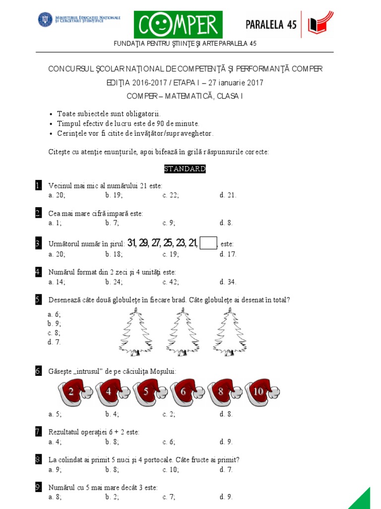 Subiectbarem Matematica Etapai 2016 2017 Clasai | PDF