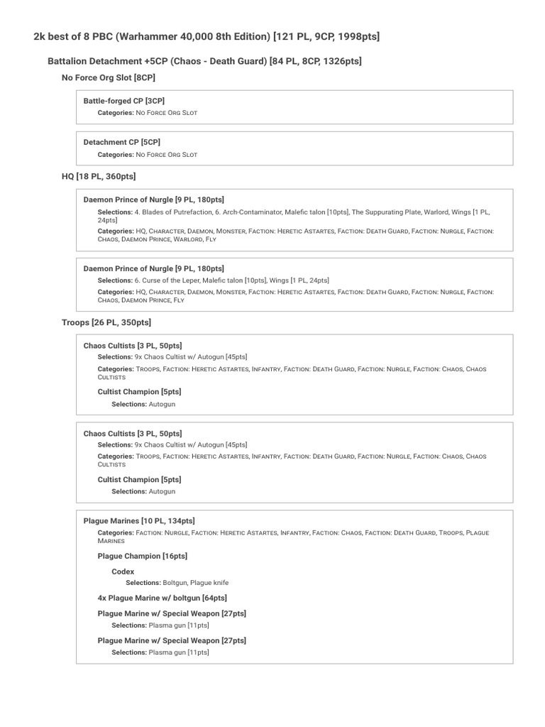 Death Guard 8th Edition Army List | PDF | Campaign Settings ...