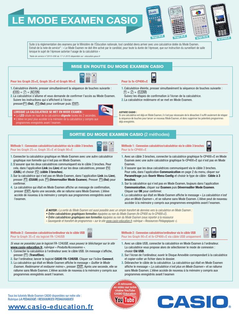 Enlever Mode Examen Casio Graph 90 E Poster Casio-Tutoriel Mode Examen | PDF | USB | Matériel informatique