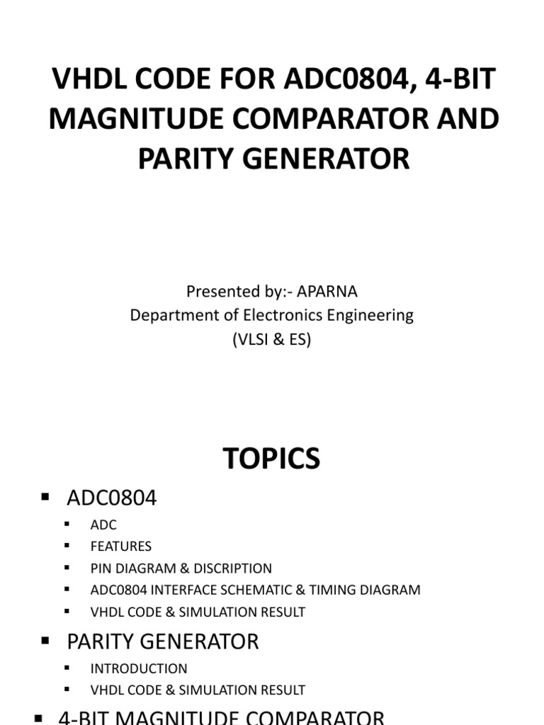 VHDL Code For Adc0804, Comparator and Parity Generator PDF Analog