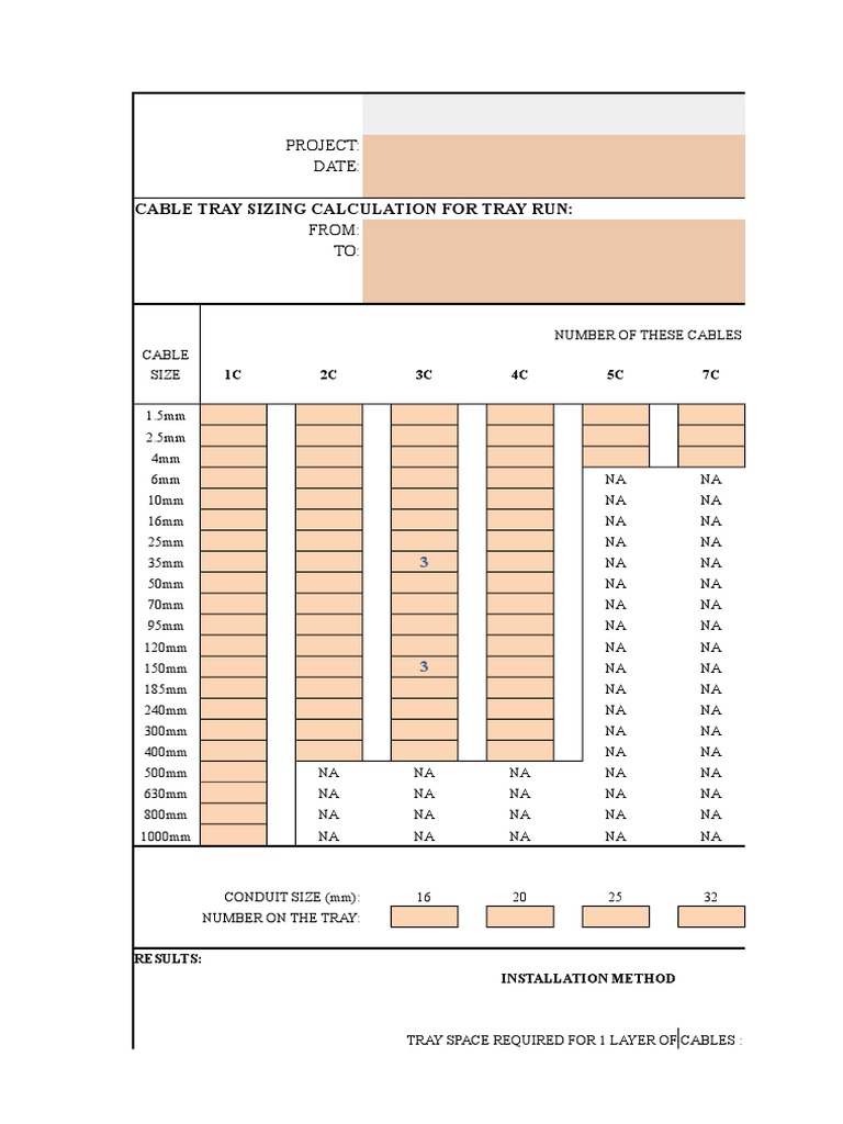 Cable Tray Sizing Calculation For Tray Run Project Date Equipment