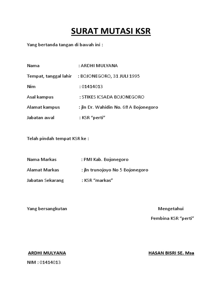 Mutasi KSR Ardhi Mulyana ke PMI | PDF