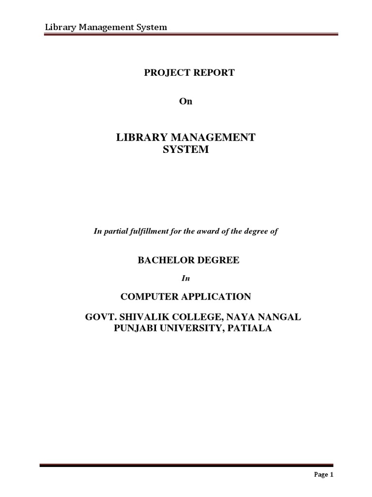 Library - Management - Project Report by Vaishali & Sukhwinder Kaur BCA ...