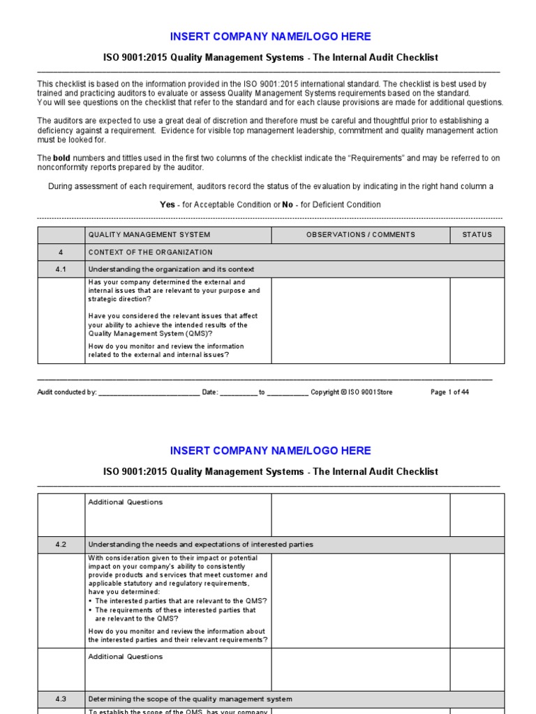 ISO Check List IA | Download Free PDF | Quality Management System ...