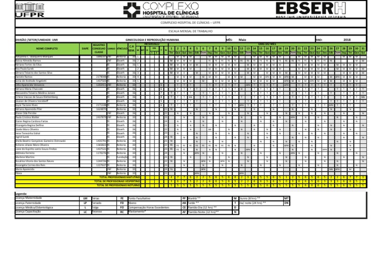 Escala Mensal de Trabalho - UMI 2018 | PDF