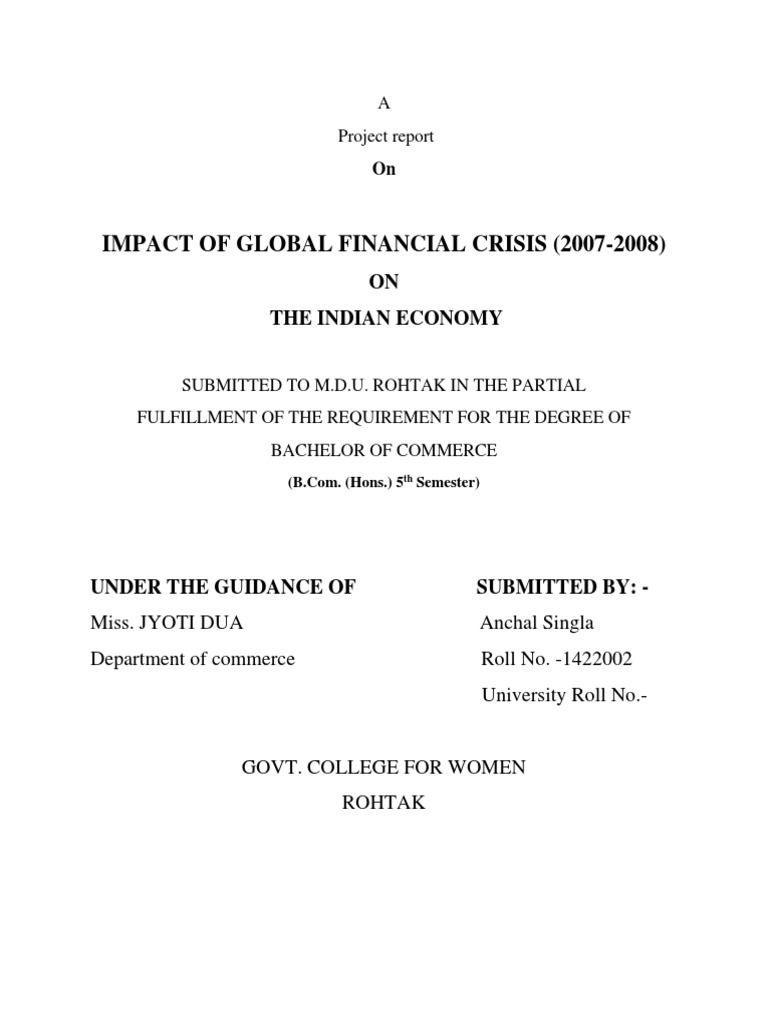 Impact of 2008 Crisis on Indian Economy | PDF | Financial Crisis Of ...