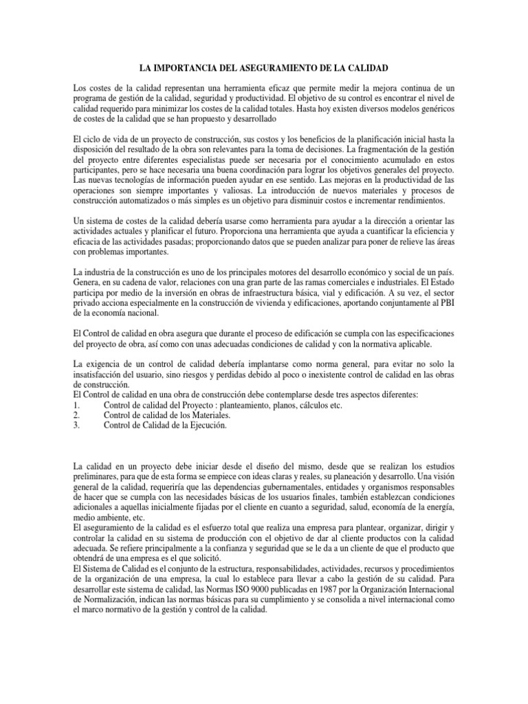 Aseguramiento de la Calidad en Construcción | PDF | Calidad (comercial ...