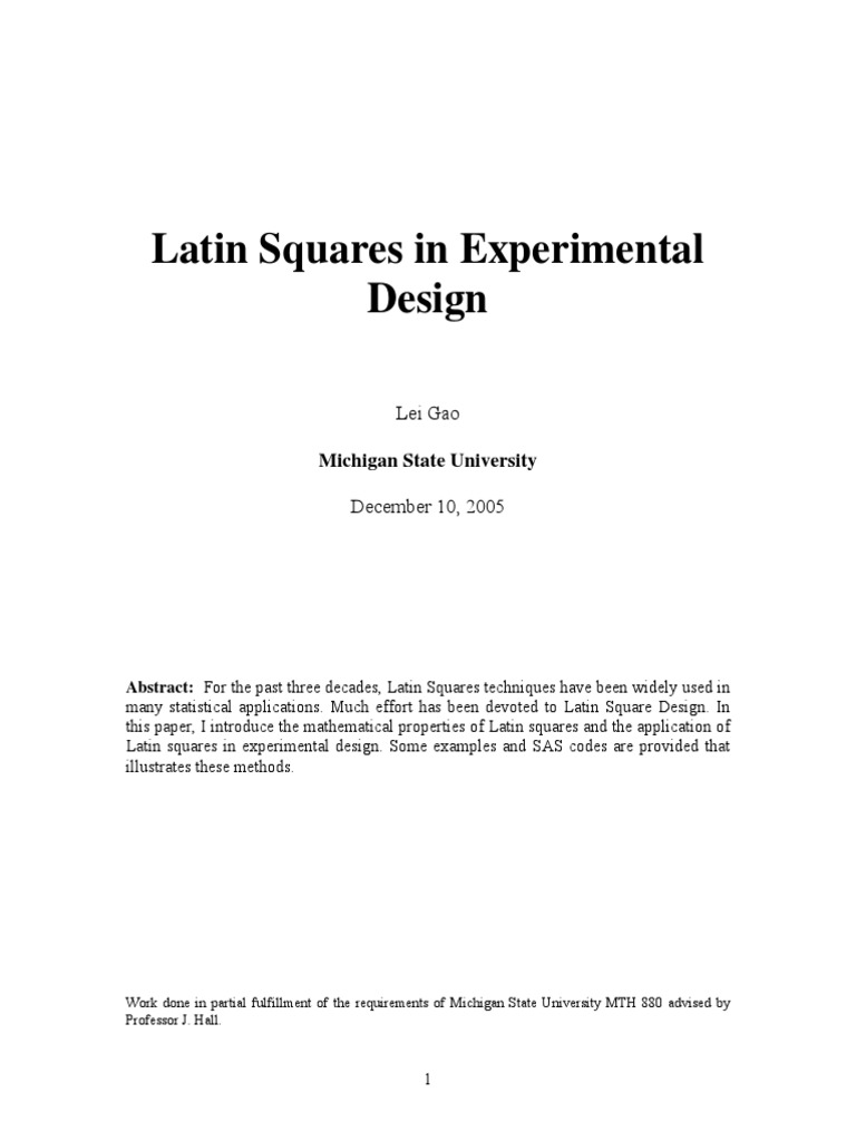 Latin Square Design in Experiments | PDF | Errors And Residuals ...