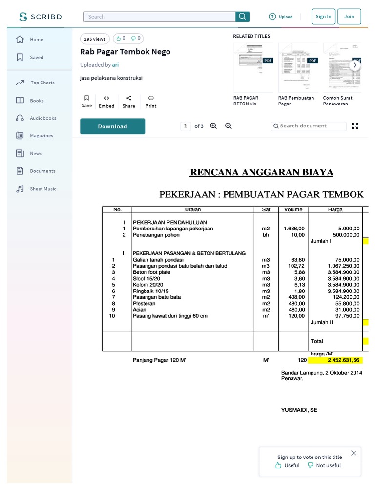 Rab Pagar Tembok Nego: Download | PDF