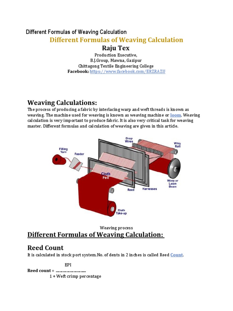 Weaving Calculation Formulas Explained | PDF | Weaving | Textiles