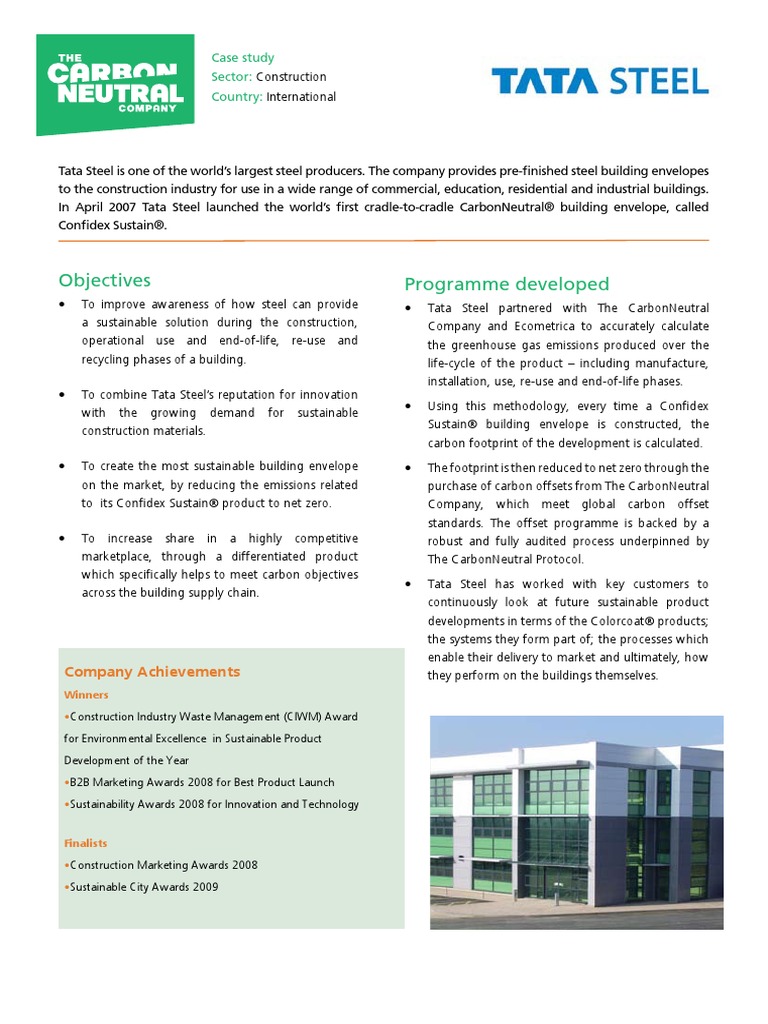 Tata Steel Case Study PDF | PDF | Carbon Offset | Sustainability