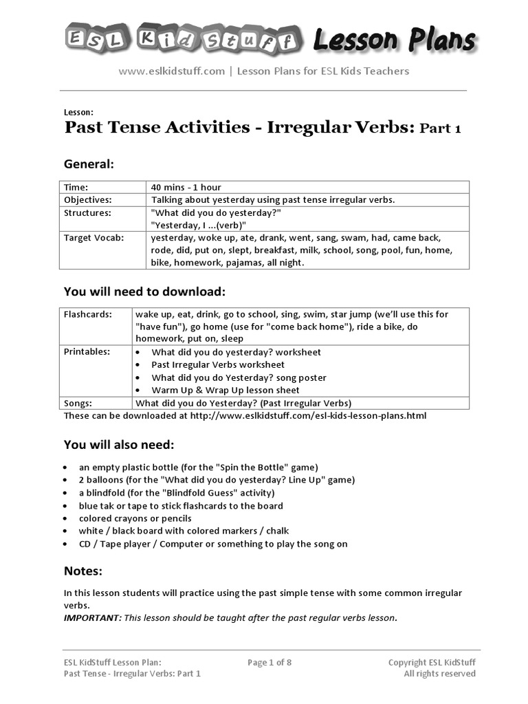 Past Tens Irregular Verbs | PDF | English Language | Lesson Plan