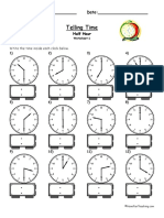 Telling Time Analog Digital Half Hour PDF