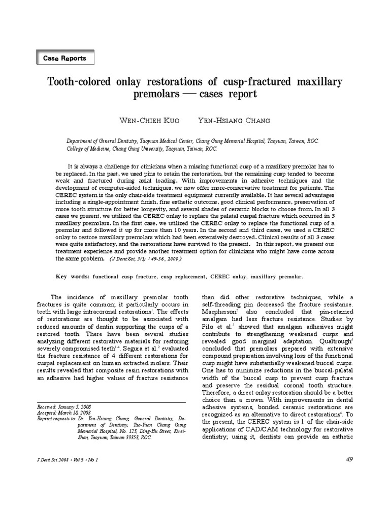 Premolar Onlay Fractured Cusps PDF Mouth Dentistry