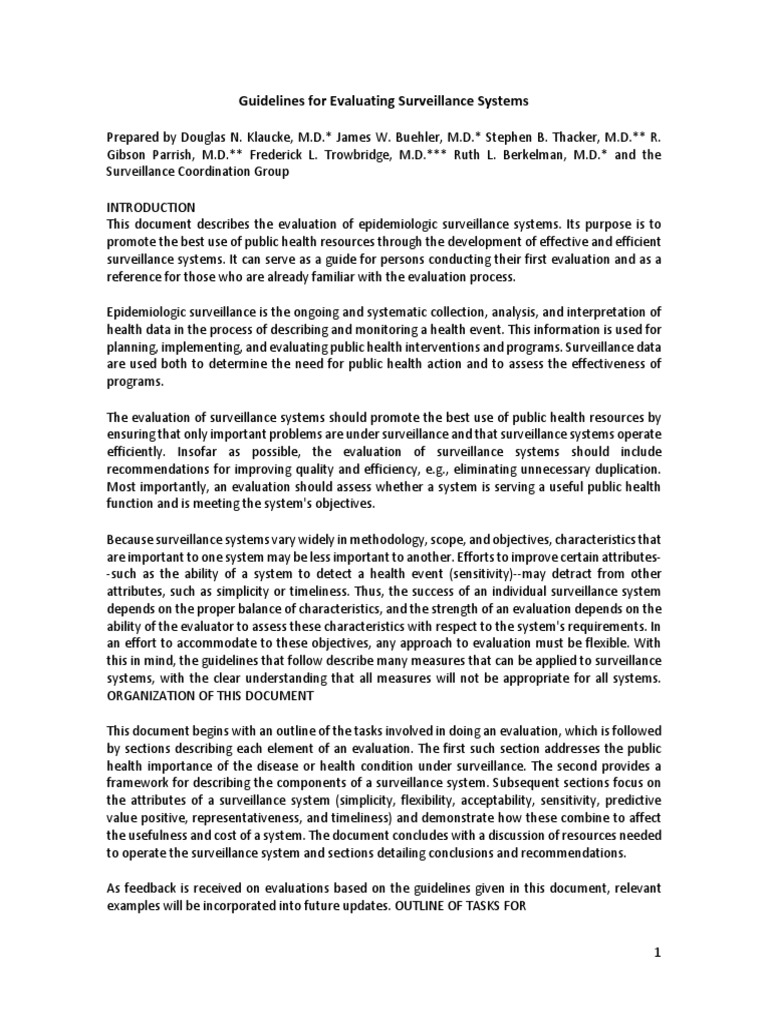 Guidelines For Evaluating Surveillance Systems PDF Public Health