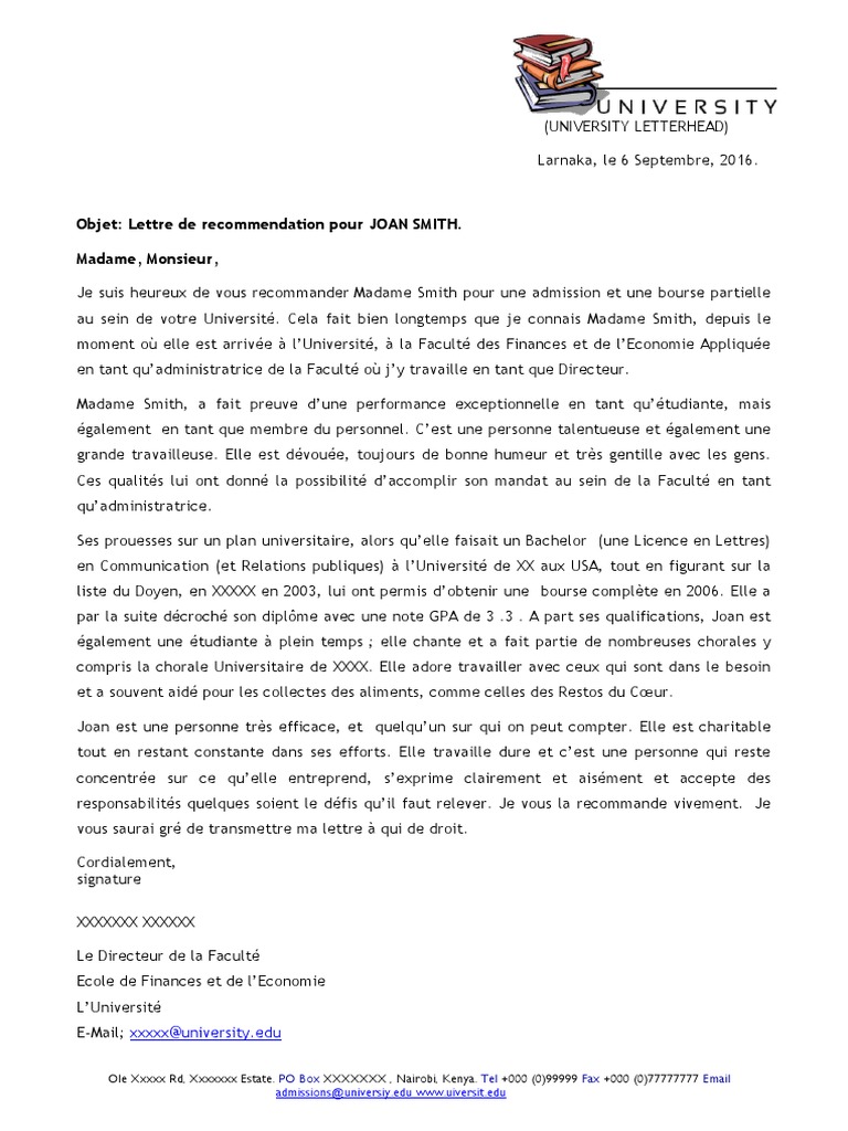 Lettre De Recommandation Academique Pdf