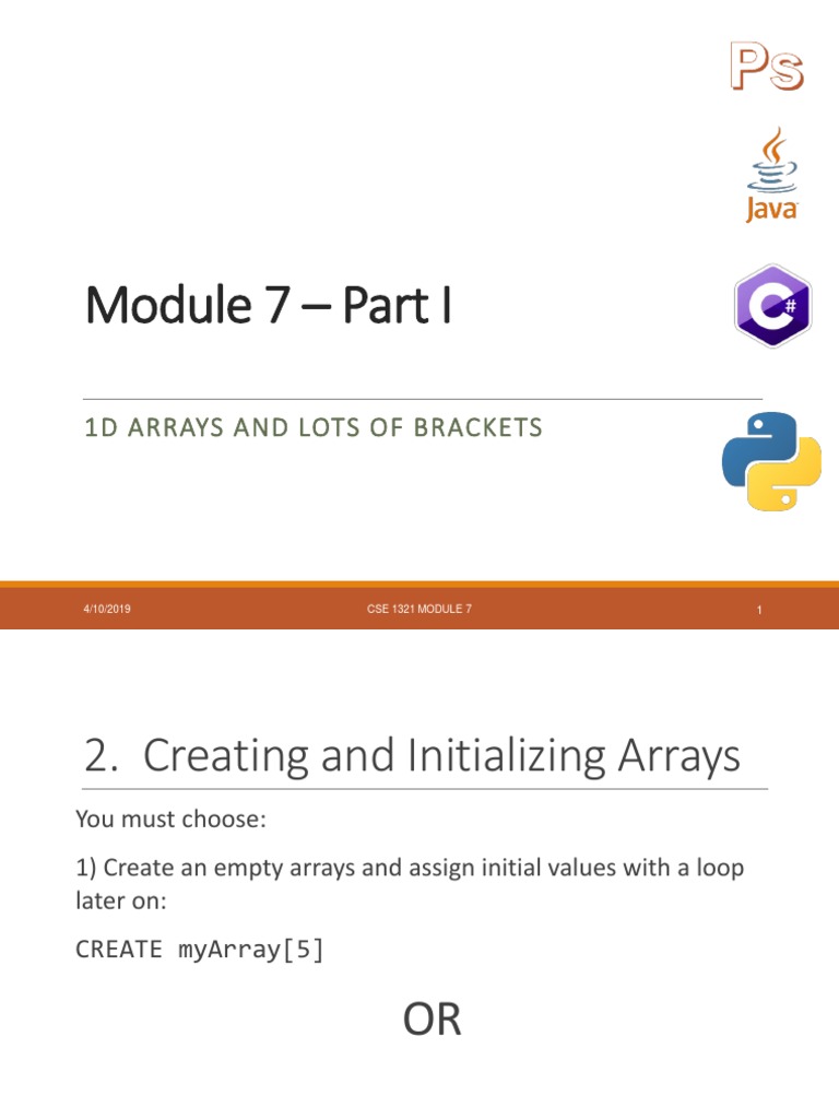 Module 7 - Part I: 1D Arrays and Lots of Brackets | PDF | Array Data ...