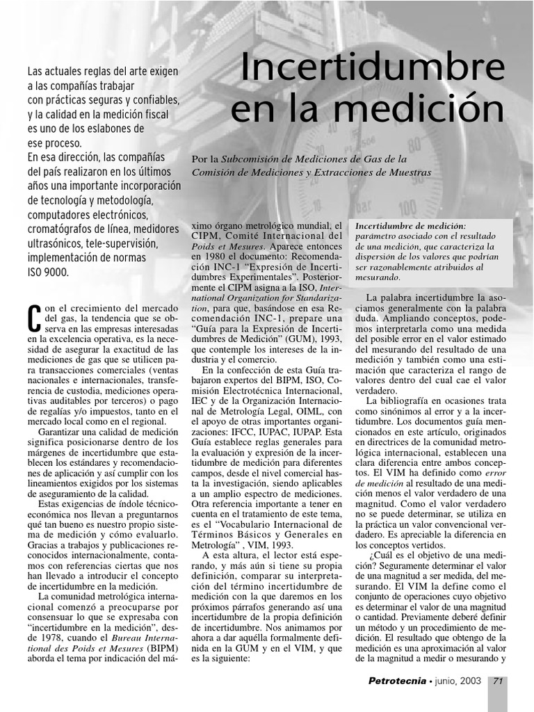 Incertidumbre en Mediciones de Gas | PDF | Medición | Metrología