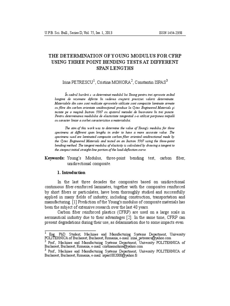 The Determination of Young Modulus For CFRP Using Three Point Bending ...