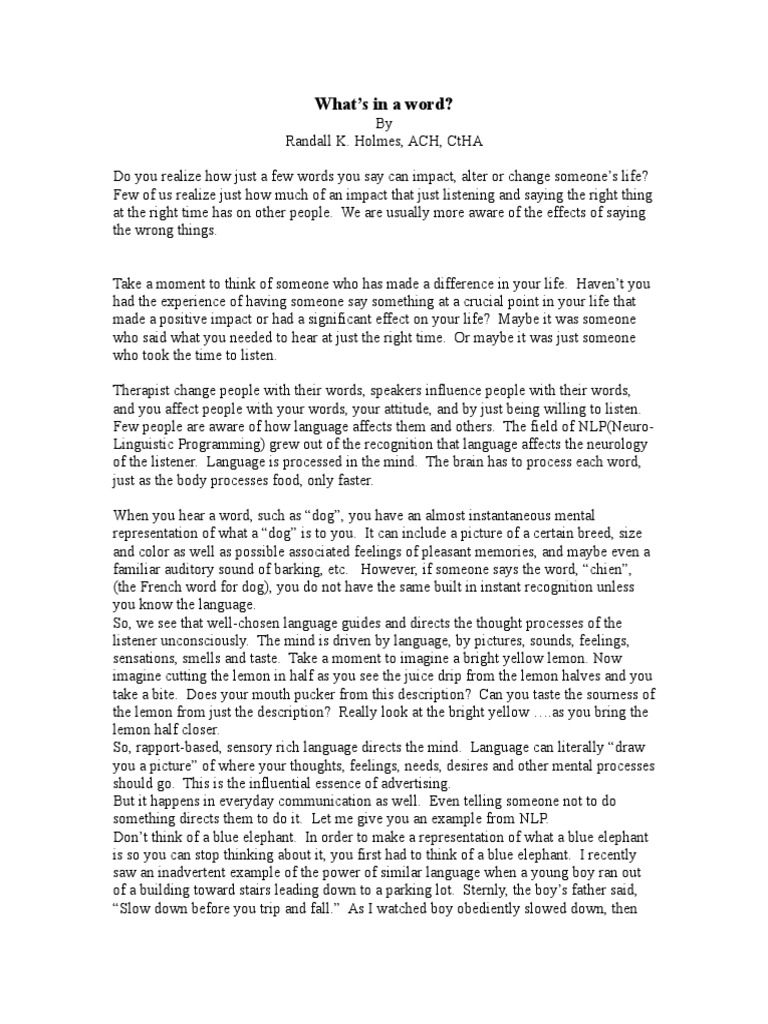 What's in A Word | Download Free PDF | Thought | Mind