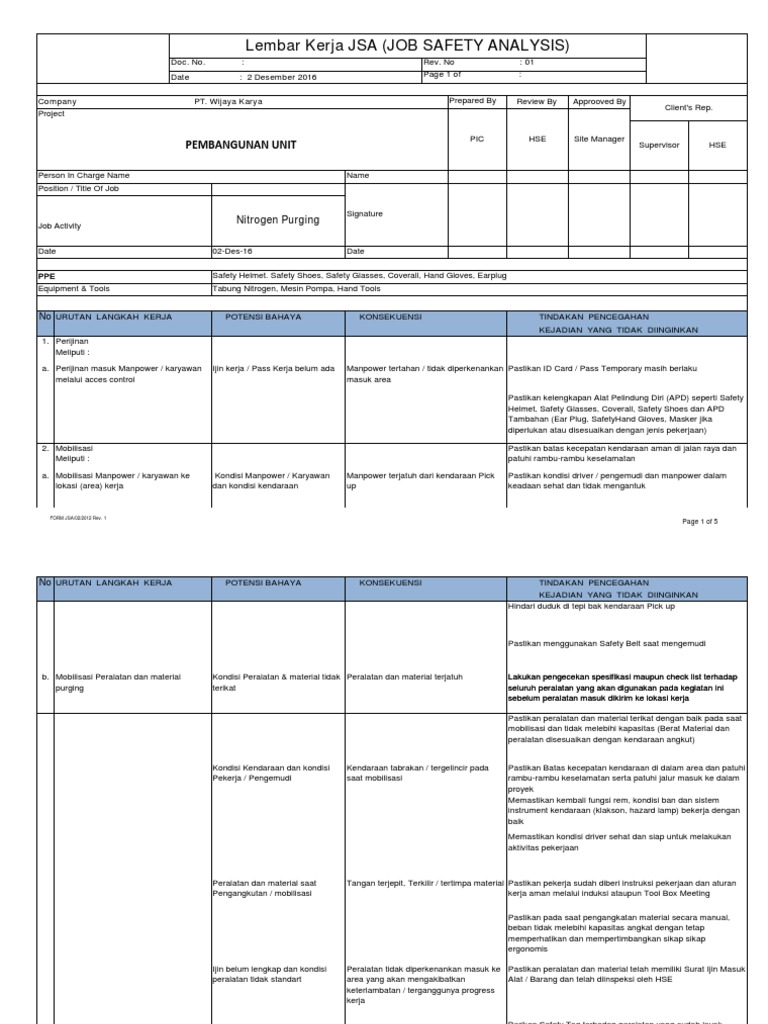 JSA Purging Nitrogen PDF