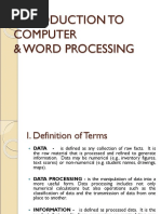 Introduction To Computer & Word Processing