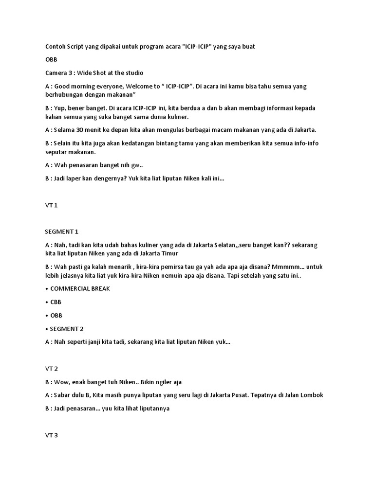 Contoh Script Acara Kuliner
